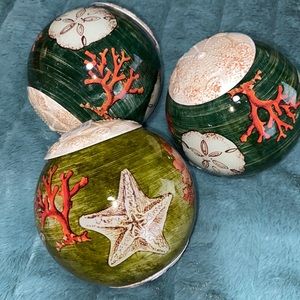 🆕Set of 3 coastal glass and metal orbs